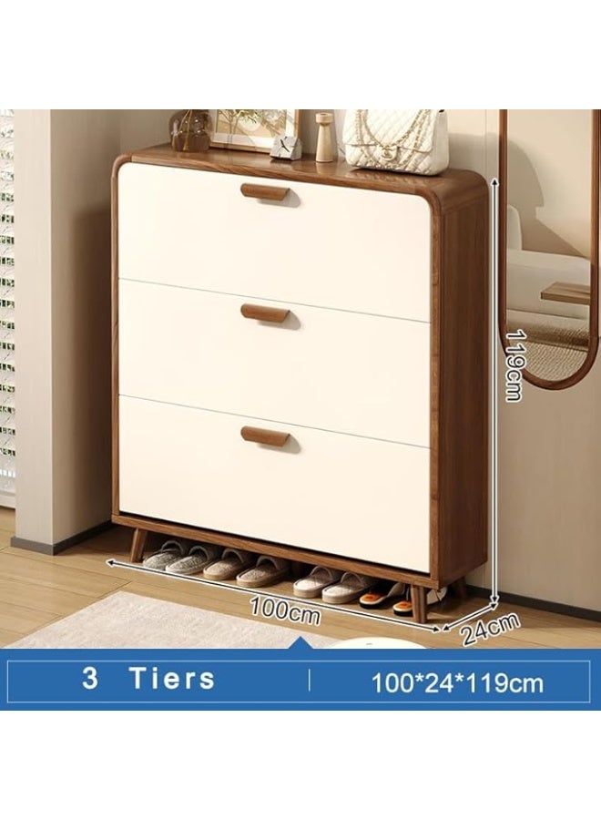 مجلس الوزراء الأحذية ، رف الأحذية الخشبية مع 3 درجات Flip ، مجلس الوزراء المنظم للأحذية المدخل ، حامل الأحذية الحر الوقوف مع Flip-Door ، 100 * 24 * 119 سم (XG029 ، الأبيض) - Image 2