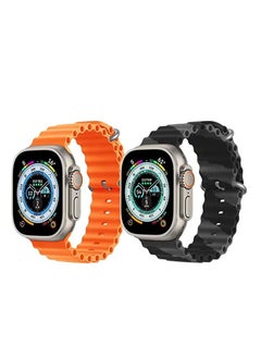 Silicone Ocean Band Strap for Apple Watch Ultra 8 49mm Orange Single Color Strap with Black/Gray Double Line Strap Set of 2