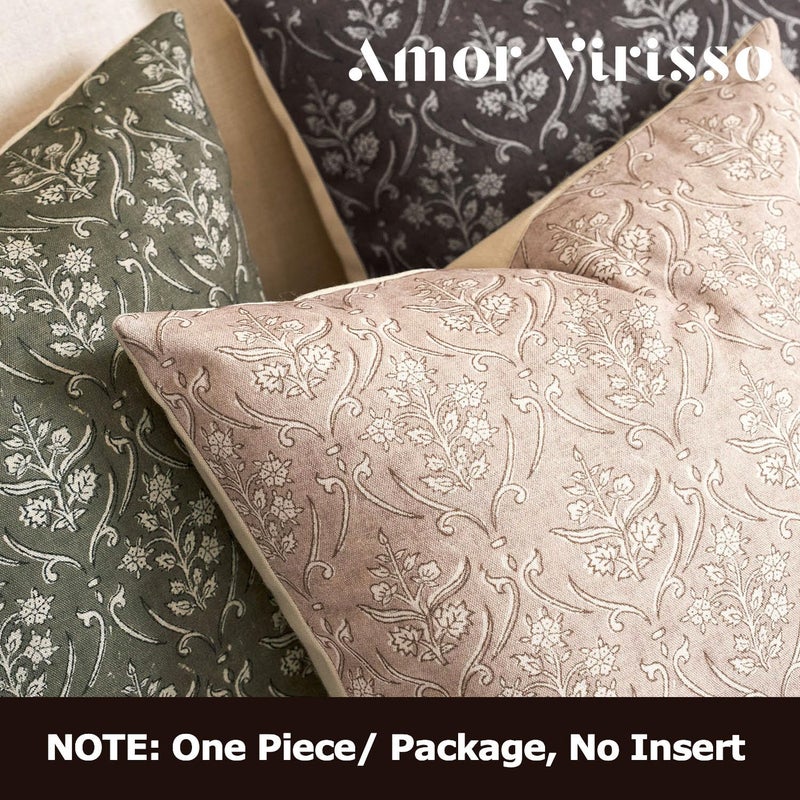 Amor Virisso Floral Pillow Covers 20x20 Inch Farmhouse Block Print Pillow Cover Accent Square Neutral Modern Decorative Throw Pillow Covers for Living Room Couch Bed Sofa Chair, Light Camel - Image 4