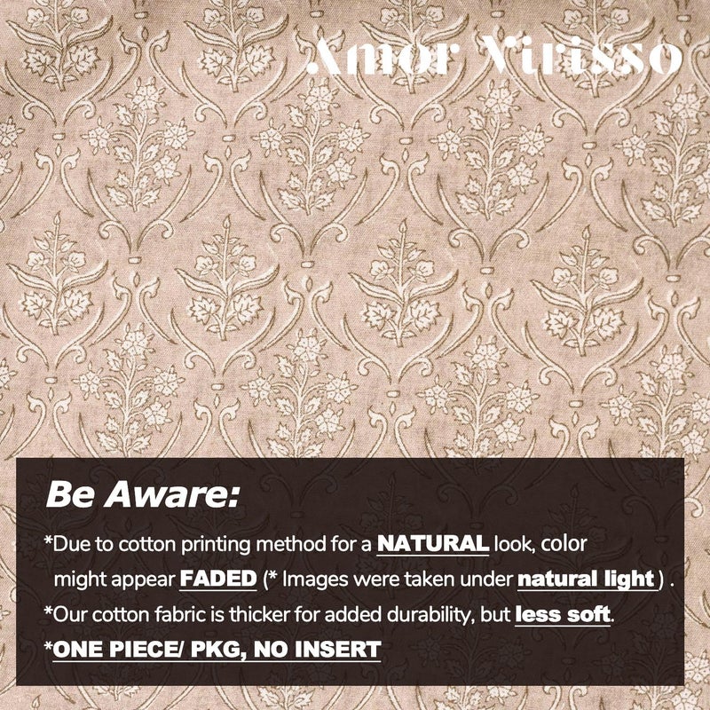 Amor Virisso Floral Pillow Covers 20x20 Inch Farmhouse Block Print Pillow Cover Accent Square Neutral Modern Decorative Throw Pillow Covers for Living Room Couch Bed Sofa Chair, Light Camel - Image 3