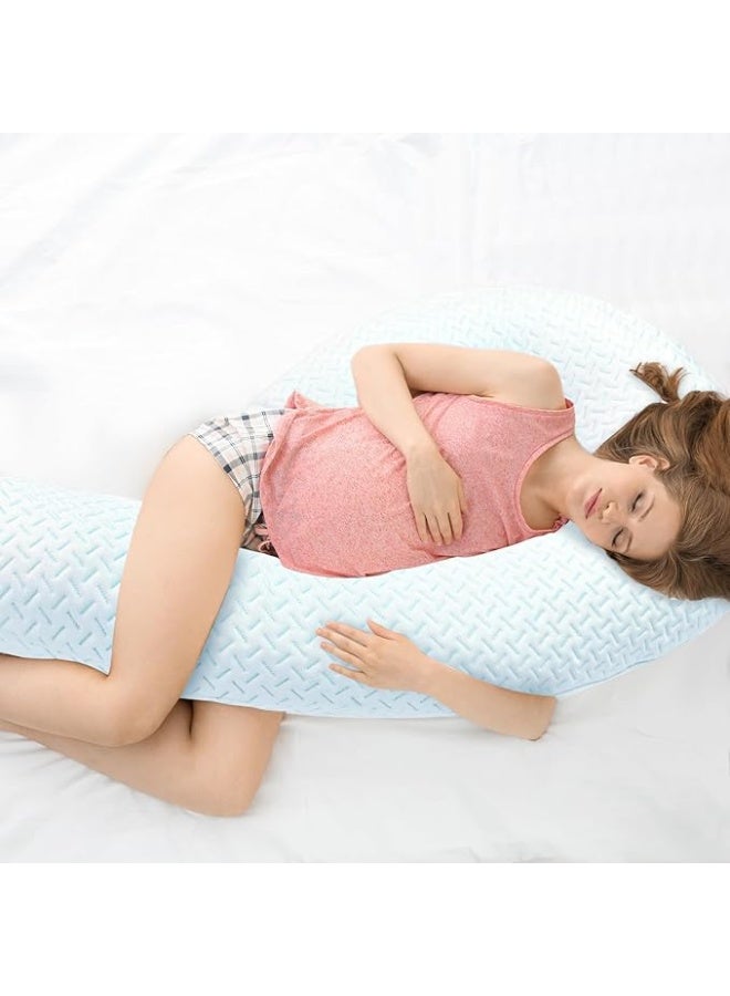 وسادة جسم للبالغين – وسادة سرير طويلة وناعمة، ميموري فوم، غطاء قابل للإزالة والغسل، وسادة نوم جانبية للحمل على شكل بجعة 49 إنش – أزرق بارد - Image 1