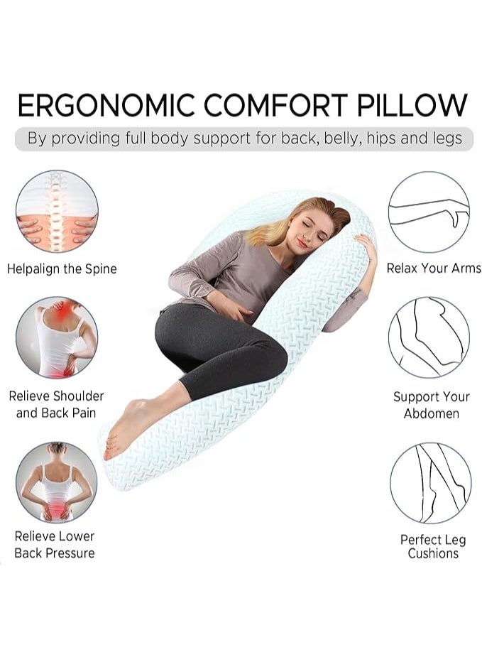 وسادة جسم للبالغين – وسادة سرير طويلة وناعمة، ميموري فوم، غطاء قابل للإزالة والغسل، وسادة نوم جانبية للحمل على شكل بجعة 49 إنش – أزرق بارد - Image 4