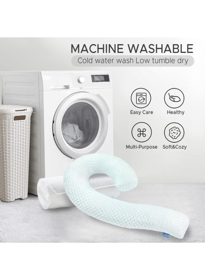 وسادة جسم للبالغين – وسادة سرير طويلة وناعمة، ميموري فوم، غطاء قابل للإزالة والغسل، وسادة نوم جانبية للحمل على شكل بجعة 49 إنش – أزرق بارد - Image 2