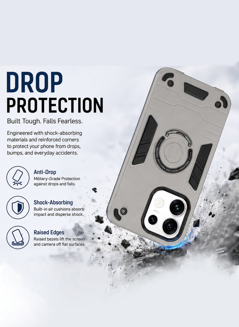 Wtech Oppo Reno16 5G 2026 / Reno16 Pro 5G 2026 Full Protective Military Grade Dual Layer Shockproof Cover Rugged Protection with Kickstand Case Cover - Grey/Black - Image 5