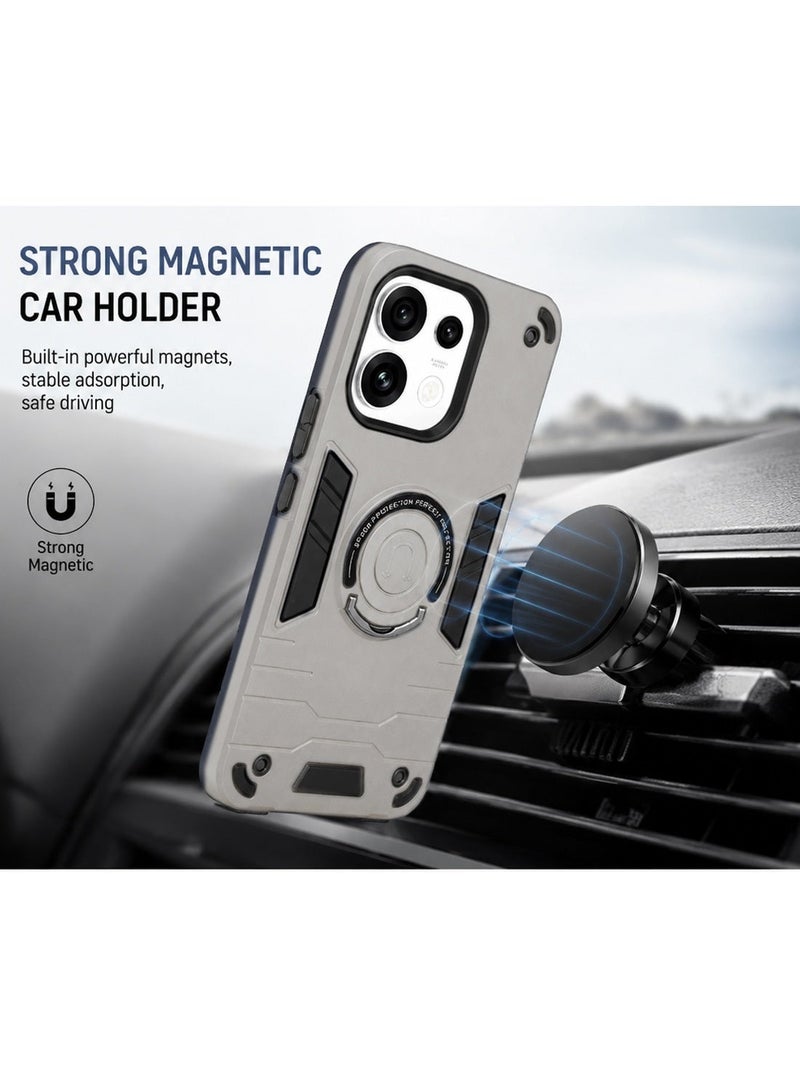 Wtech Oppo Reno16 5G 2026 / Reno16 Pro 5G 2026 Full Protective Military Grade Dual Layer Shockproof Cover Rugged Protection with Kickstand Case Cover - Grey/Black - Image 4