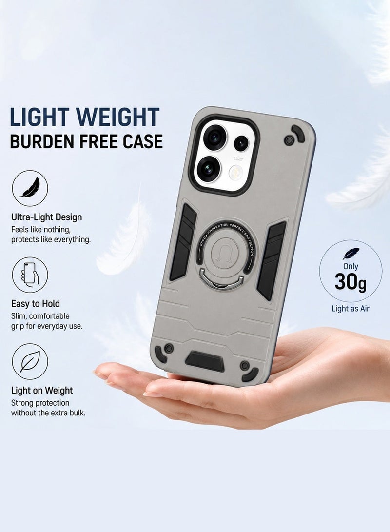 Wtech Oppo Reno16 5G 2026 / Reno16 Pro 5G 2026 Full Protective Military Grade Dual Layer Shockproof Cover Rugged Protection with Kickstand Case Cover - Grey/Black - Image 3
