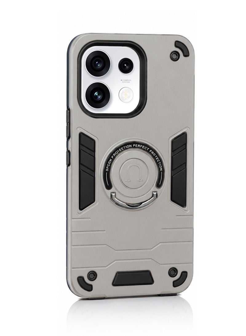 Wtech Oppo Reno16 5G 2026 / Reno16 Pro 5G 2026 Full Protective Military Grade Dual Layer Shockproof Cover Rugged Protection with Kickstand Case Cover - Grey/Black - Image 2