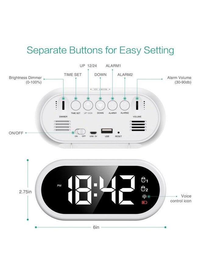 JXTZ - Digital Alarm Clock Led Bedside Alarm Clock With Mirror Surface Led Full Range Brightness Dimmer Volume Usb Charger Dual Alarms Snooze Vioce Control 8 Ringtones For Home Office - Image 1