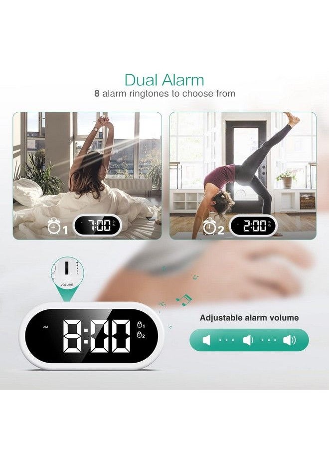 JXTZ - Digital Alarm Clock Led Bedside Alarm Clock With Mirror Surface Led Full Range Brightness Dimmer Volume Usb Charger Dual Alarms Snooze Vioce Control 8 Ringtones For Home Office - Image 1