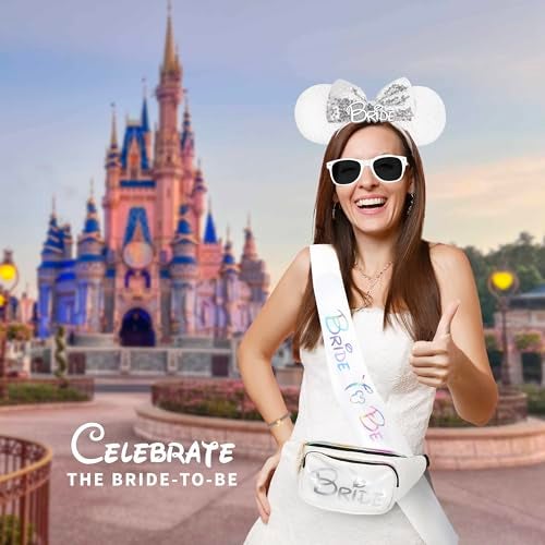 Chug Buddy Mouse Ears Set - Bride Accessories - Bachelorette Party Favors - Bride Bachelorette Outfit Accessories to Match Bachelorette Outfit for Bride - Magic Kingdom (Iridescent/White Bride, 1) - Image 3