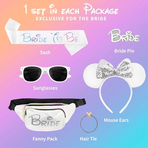Chug Buddy Mouse Ears Set - Bride Accessories - Bachelorette Party Favors - Bride Bachelorette Outfit Accessories to Match Bachelorette Outfit for Bride - Magic Kingdom (Iridescent/White Bride, 1) - Image 2