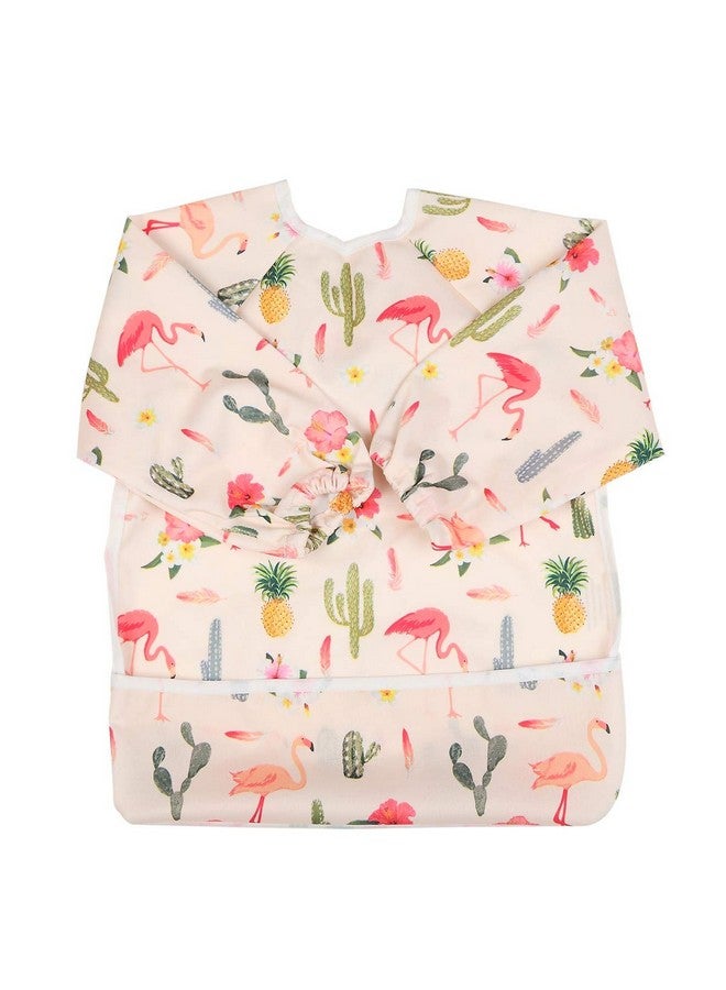 Sigzagor Baby Bib Sleeved Shirt With Pocket 1-3 Years Old Toddler Painting For Girls (Flamingo Cactus)  - Image 1