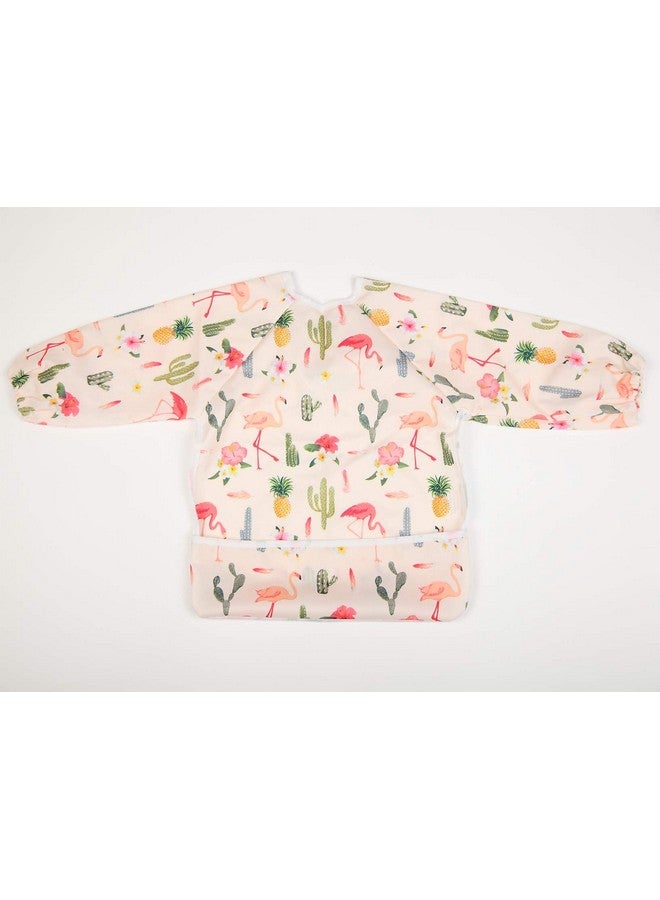 Sigzagor Baby Bib Sleeved Shirt With Pocket 1-3 Years Old Toddler Painting For Girls (Flamingo Cactus)  - Image 2