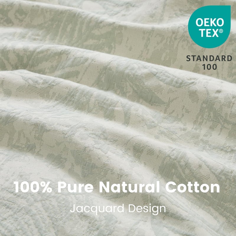 Simple&Opulence 100% Cotton Yarn-Dyed Jacquard Duvet Cover Set 135x200cm, 2 Pcs Boho Soft Vintage Various Botanical Patterns Comforter Set with 1 Pillow Sham, Green,Single - Image 4