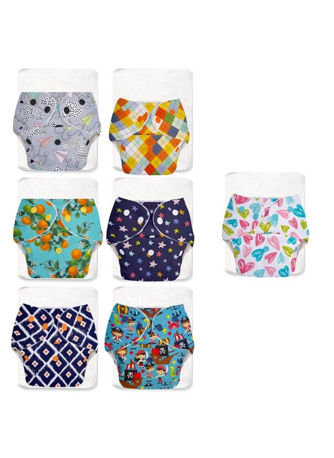 Superbottoms Basic Pack Of 14 Side Leakage Proof Reusable Cloth Diaper With Quick Dry Ultrathin Pads|Freesize, Rash Free,For Kids 0-3 Yrs|Stay Dry & Lasts Up To 3Hrs|7 Shell + 7 Pads - Assorted  - Image 1