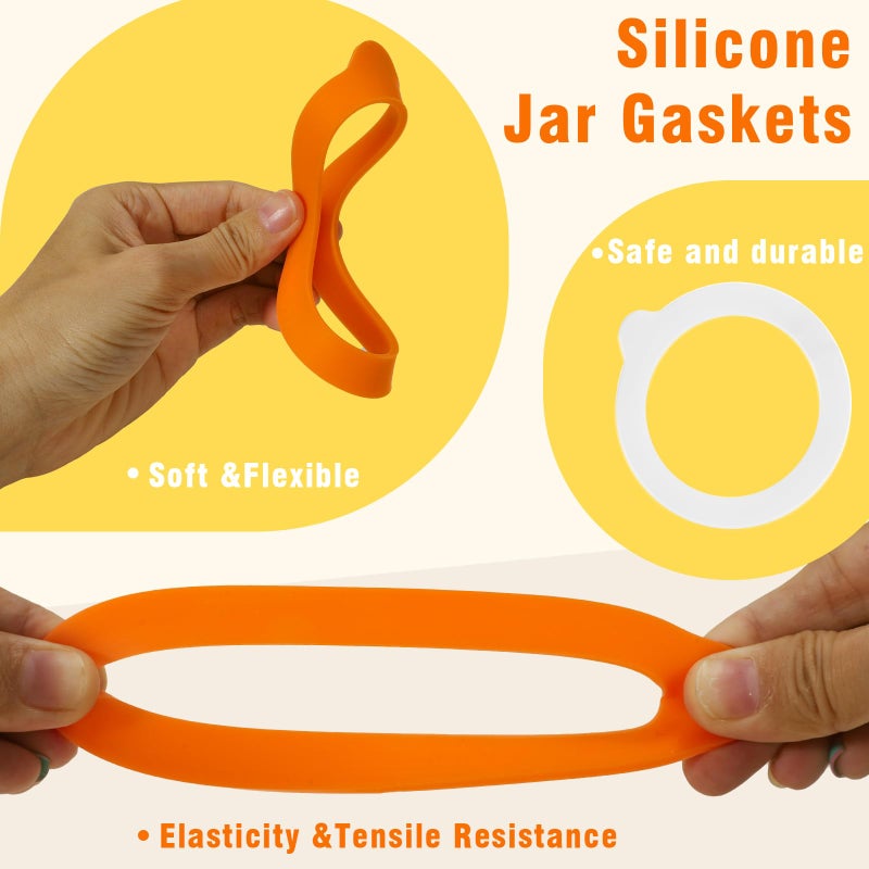 JINUYYNA 3.75 Inches Diameter Rubber Seals for Glass Jars, 6 Pcs Food Grade Airtight Replacemen Silicone Jar Gaskets, Leakproof Gasket Sealing Rings for Canning Mason Jars, Fits Most Sizes (White and Orange) - Image 3