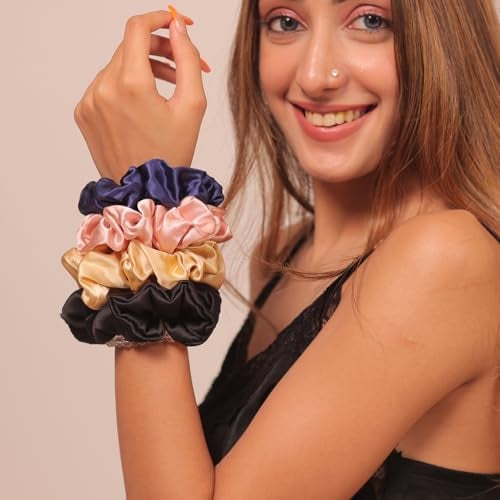 FURBO Mulberry Silk Hair Scrunchies Combo For Women And Girls Rubber Bands Ponytail Holders Hair Elastic Ties Bun Braids Band 22 Momme 6A Grade Assorted (pack of 9) - Image 1