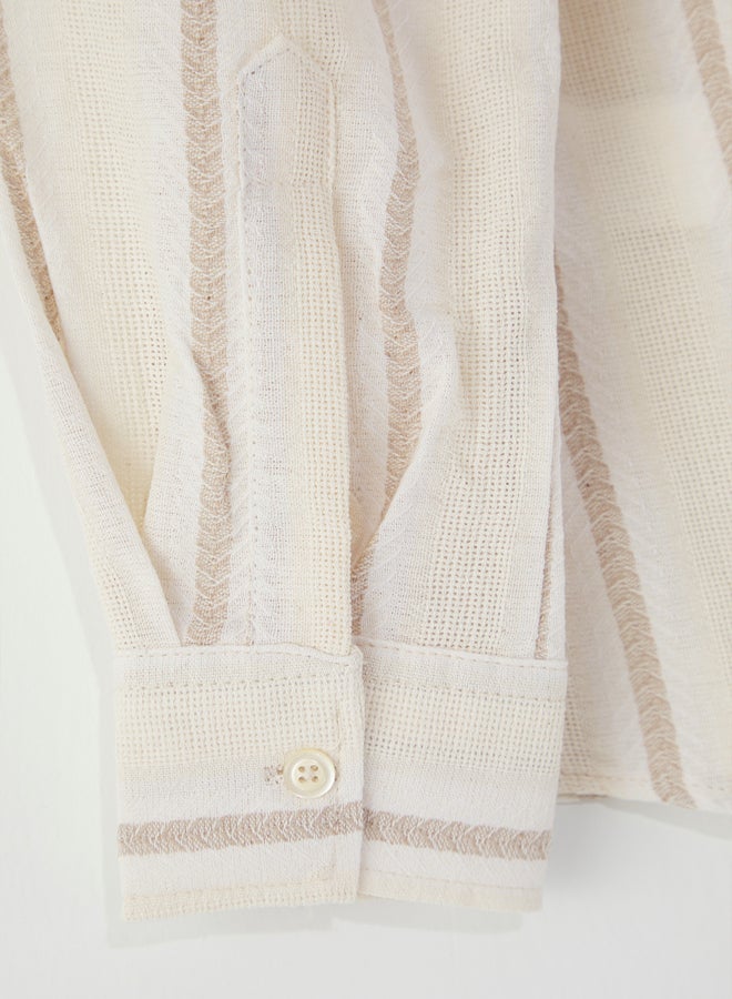 trendyol Ecru Regular Fit Striped Etamine Textured Shirt - Image 4