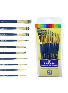 Flash Flash Paint Brushes Set-Handmade Professional Artist Painting Brush Set for Acrylic Watercolor & Gouache Painting with Brush Holder-Synthetic Hair Cruelty Free (Set of 10, Round/Flat Mixed Size)  - Image 3