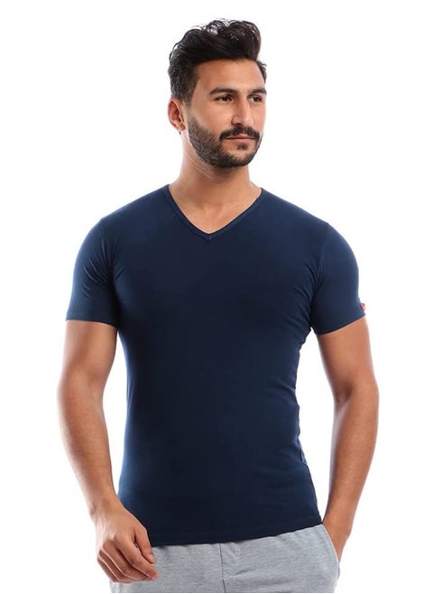 Cottonil® Stretch Half Sleeves V- Neck Undershirt Navy Blue