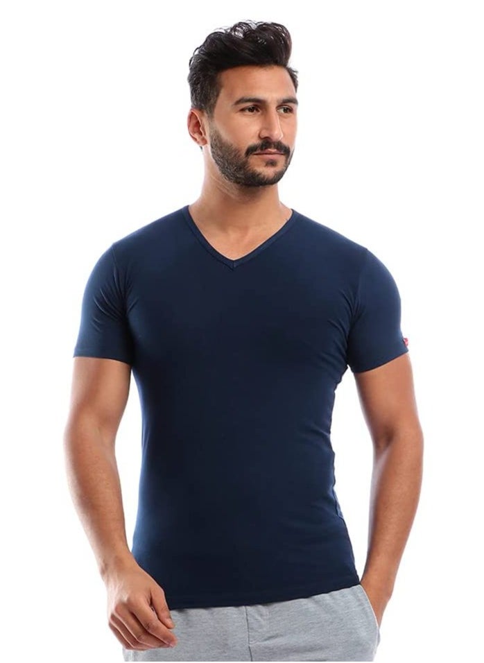 Cottonil® Stretch Half Sleeves V- Neck Undershirt Navy Blue