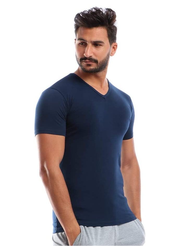 Cottonil® Stretch Half Sleeves V- Neck Undershirt Navy Blue