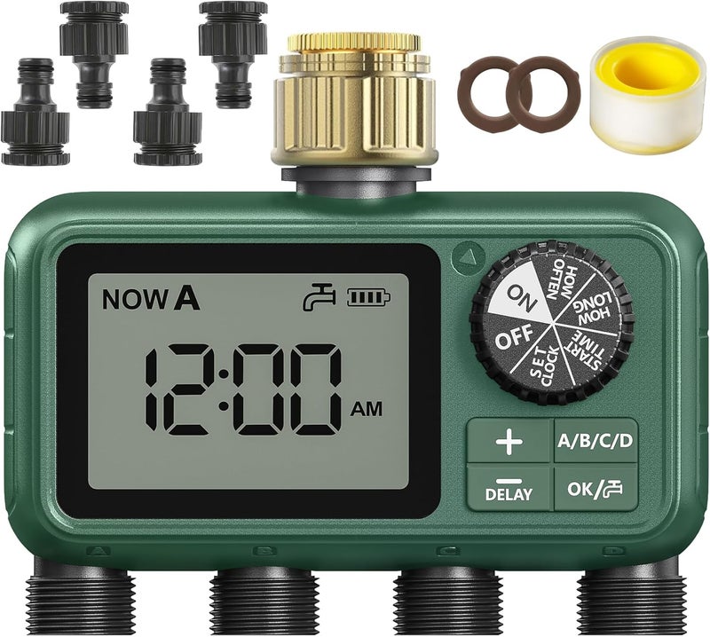 XinFuture Sprinkler Timer, Large LCD display 4 Zone,Water Timer,with Rain Delay, Manual & Automatic Watering System for Garden Hose Faucet, Outdoor Irrigation Controlle - Image 1