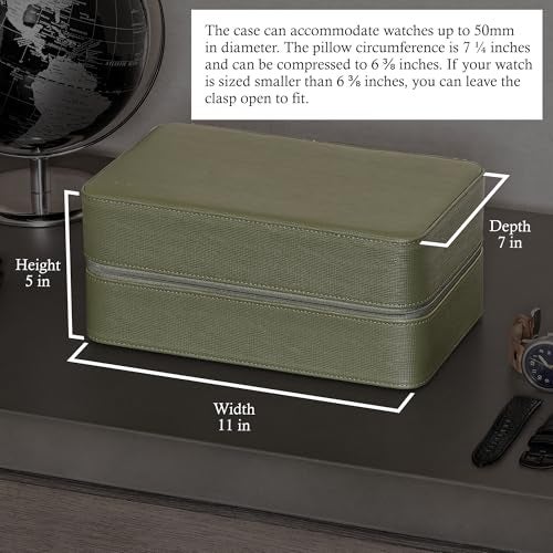 ROTHWELL 8 Watch Travel Case Storage Organizer for 8 Watches, Sunglasses, Rings & Cufflinks |Tough Portable Protection with Zipper Fits Most Wristwatches & Smart Watches Up to 50mm (Green/Tan) - Image 3