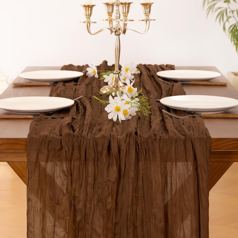 Socomi 3pcs Brown Coffee Fall Thanksgiving Cheesecloth Table Runner Boho Rustic Gauze 120 inch 10FT Cheese Cloth Runner for Wedding Party Baby Shower Birthday Home Decor Holiday Decorations - Image 5