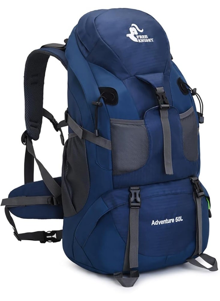 Free Knight 50L Hiking Backpack, Water Resistant Lightweight Outdoor Sport Daypack Travel Bag for Camping Climbing Skiing Cycling (Navy Blue - With Shoe Compartment) - Image 1