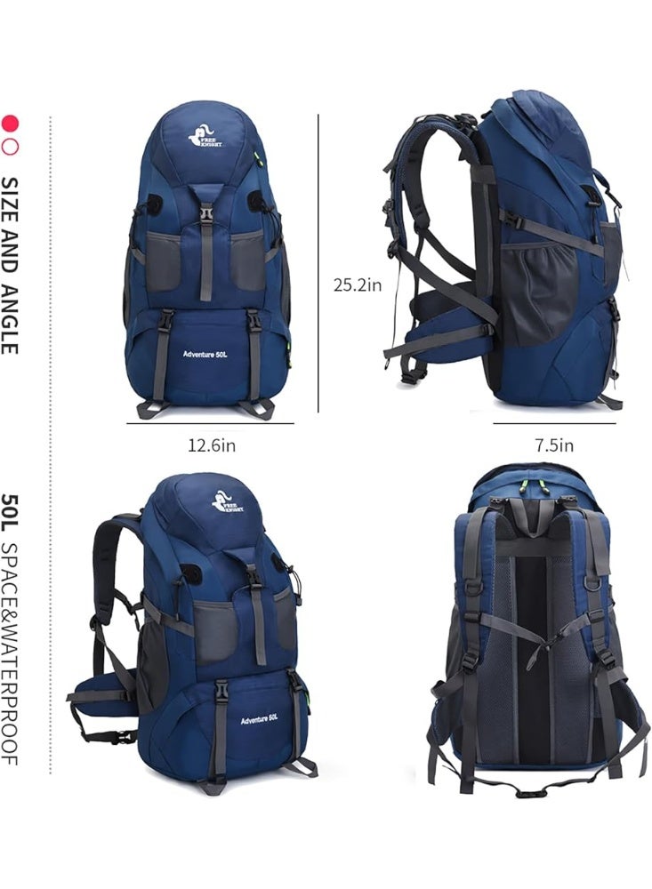 Free Knight 50L Hiking Backpack, Water Resistant Lightweight Outdoor Sport Daypack Travel Bag for Camping Climbing Skiing Cycling (Navy Blue - With Shoe Compartment) - Image 2