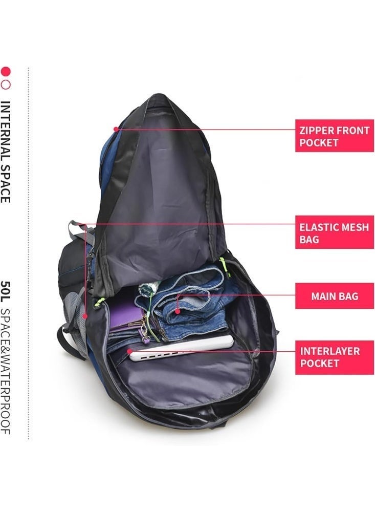 Free Knight 50L Hiking Backpack, Water Resistant Lightweight Outdoor Sport Daypack Travel Bag for Camping Climbing Skiing Cycling (Navy Blue - With Shoe Compartment) - Image 4