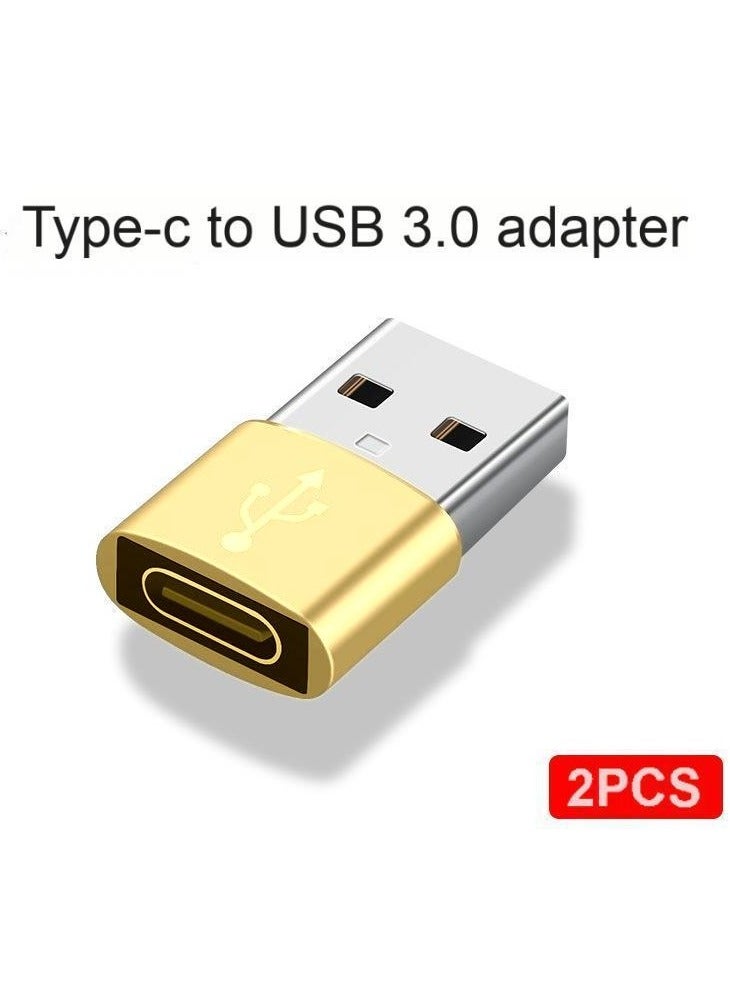2-Piece Type-C to USB-A Converter OTG Adapter Set – USB 3.0 Technology, Supports Data Transfer & Charging – Gold
