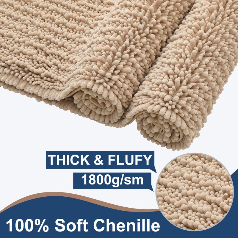 Floleopa الفاخرة Chenille Beige Bathrate Rugs الحصير حماسات حمام ناعمة وامتصاص سجاد الحمام غير المتزلج غسل الحصير الجاف (32 "" x20 "بالإضافة إلى 17" "x24") - Image 3