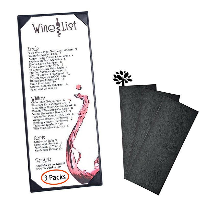 WFD.L Menu Holder 3 Packs Menu Covers Synthetic Leather Single Panel With Angled Corners Black For Restaurant 4.25""X11""Menus(4.25""X11""/Single Panel /3Pcs) - Image 1