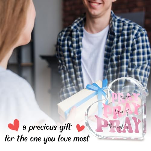 zaxek Pray on it Pray over it Pray through it Heart Acrylic Sign, Mother's Day Decorative, Pink Dorm Room Decor for Women, Pink Office Desk Accessories Decor Sign, Bathroom Acrylic Sign(Heart) - Image 5