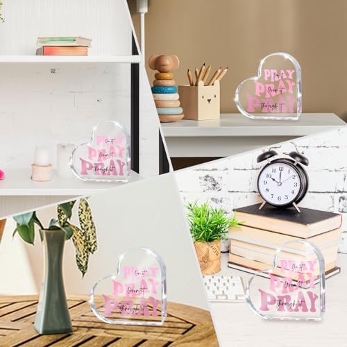 zaxek Pray on it Pray over it Pray through it Heart Acrylic Sign, Mother's Day Decorative, Pink Dorm Room Decor for Women, Pink Office Desk Accessories Decor Sign, Bathroom Acrylic Sign(Heart) - Image 4