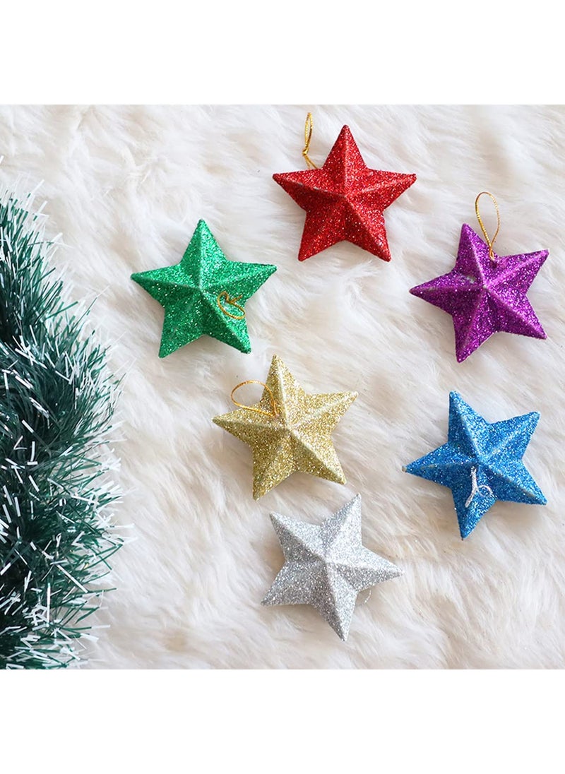 Lazybeee Lazybeee 12 Pcs Big Christmas Fancy Multi Color Star Ornaments for Xmas Tree Shatterproof Christmas Tree Decorations Perfect Hanging Multi Color Star Merry Christmas Tree Decoration  - Image 1
