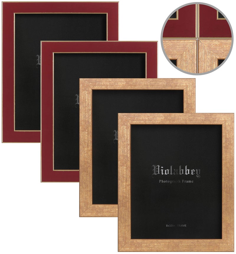 VIOLABBEY 8x10 Picture Frames Set of 4 Colorful Photo Frame of Modern Style High Definition Tempered Real Glass Wall Mounted or Tabletop Display GoldRed