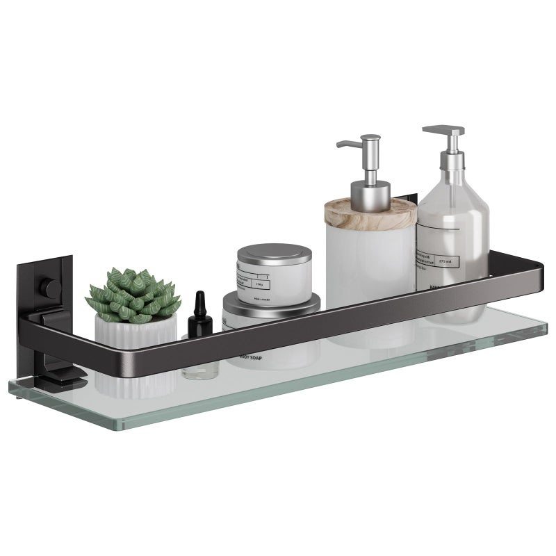 Danpoo Clear Tempered Glass Wall Shelf WallMounted Organizer for Bathroom KitchenMatte Black - Image 2