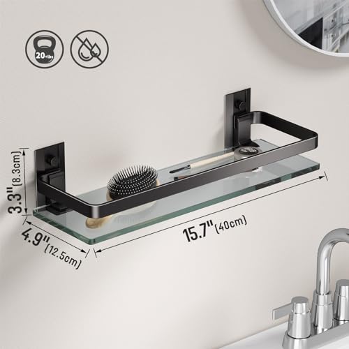Danpoo Clear Tempered Glass Wall Shelf WallMounted Organizer for Bathroom KitchenMatte Black - Image 3