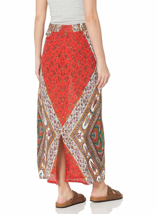 Angie Juniors Printed Long Skirt, Red, Small - Image 2