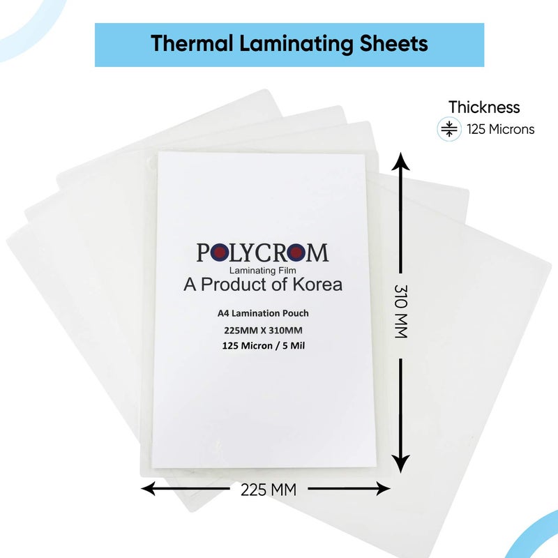 POLYCROM Store Korean (A4 Size) Lamination Pouch Clear Glossy Thermal Transparent Waterproof 100 Sheets (Home & Office) 125 Microns - Image 2