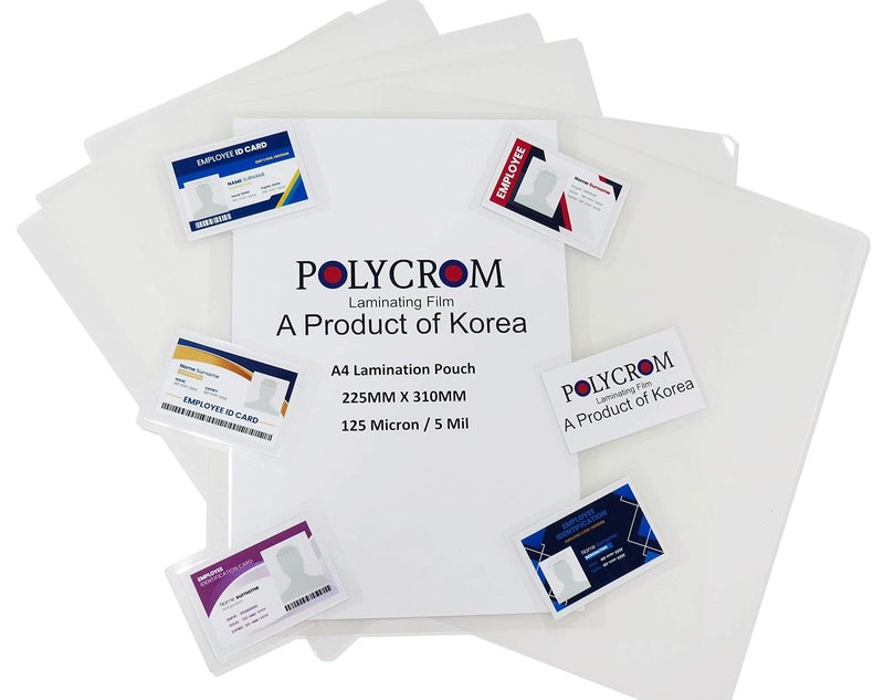 POLYCROM Store Korean (A4 Size) Lamination Pouch Clear Glossy Thermal Transparent Waterproof 100 Sheets (Home & Office) 125 Microns - Image 1