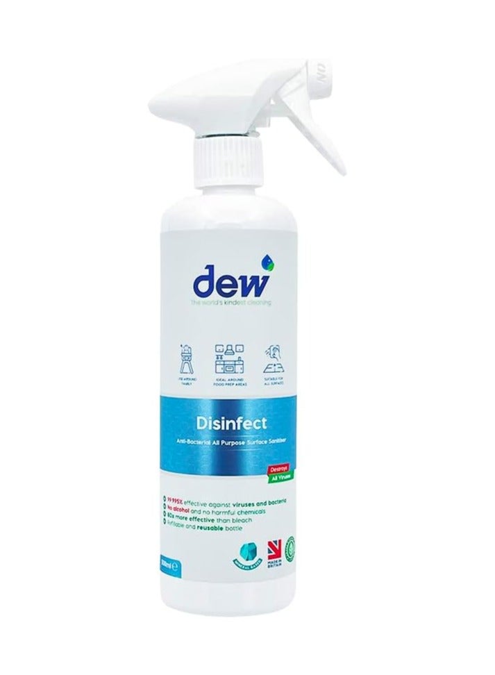 Dew Dew Disinfect 500ml Anti-Bacterial All Purpose Surface Sanitiser Safer Alternative to Bleach 100% Natural & Non Toxic No Alchohol Fragrance Free Suitable for all surfaces  - Image 1