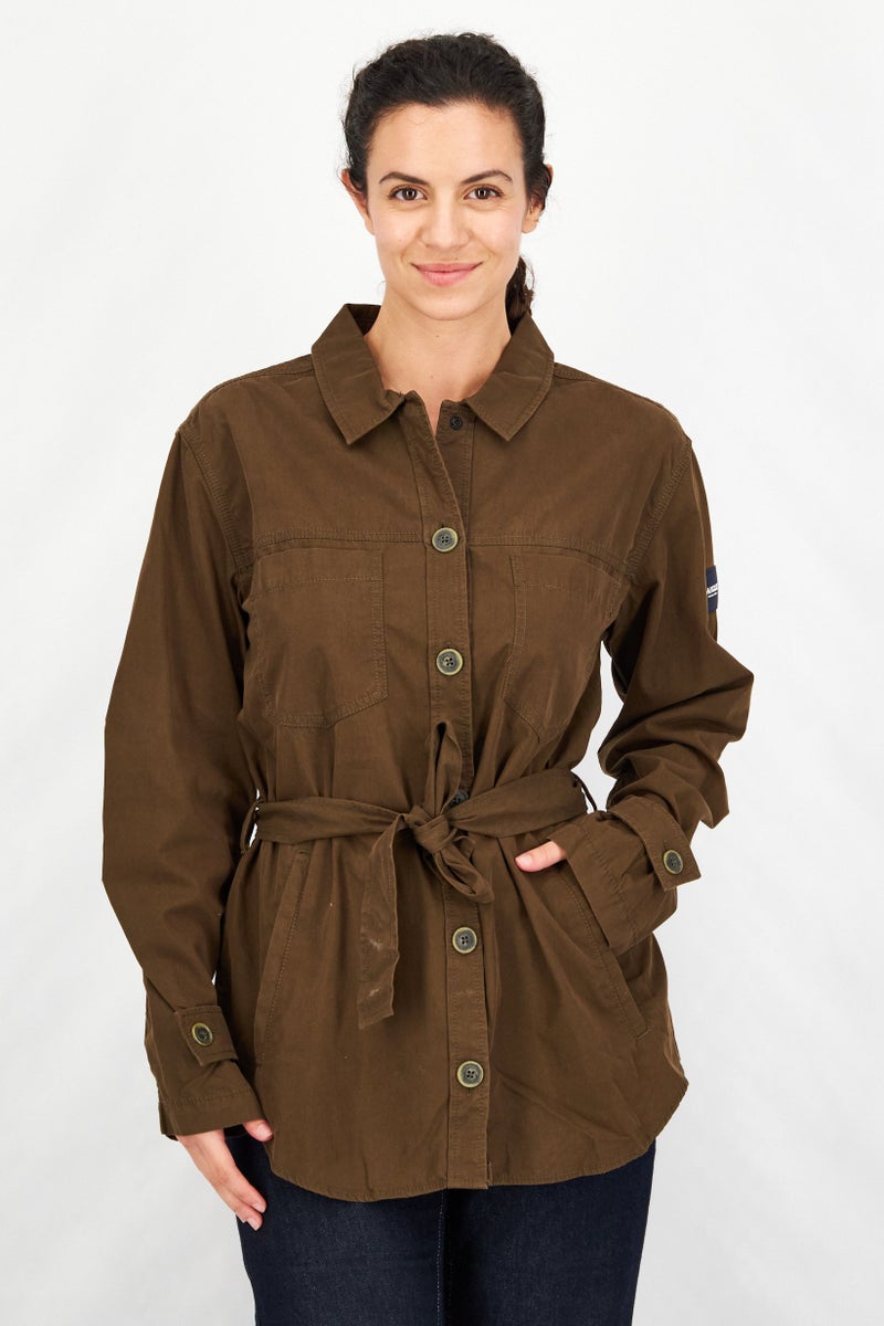 Aigle Women Belted long Sleeve Plain Jacket, Olive - Image 1
