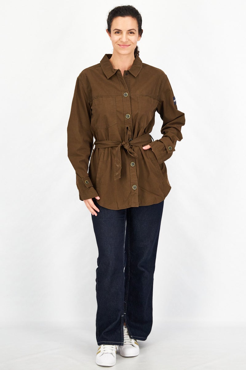 Aigle Women Belted long Sleeve Plain Jacket, Olive - Image 4