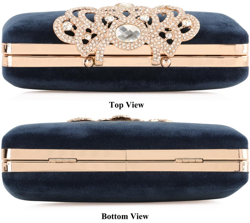 DEXMAY DM Dexmay Velvet Clutch with Rhinestone Crystal Crown Clasp Evening Bag for Formal Party Blue Medium - Image 5