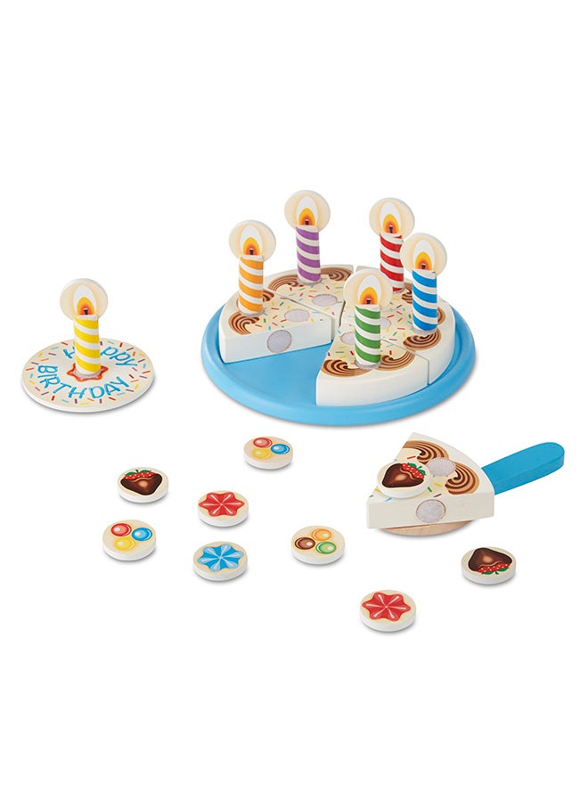Melissa & Doug كعكة عيد الميلاد من ميليسا ودوج - طعام لعب خشبي مع تزيينات قابلة للتبديل و 7 شموع - Image 3