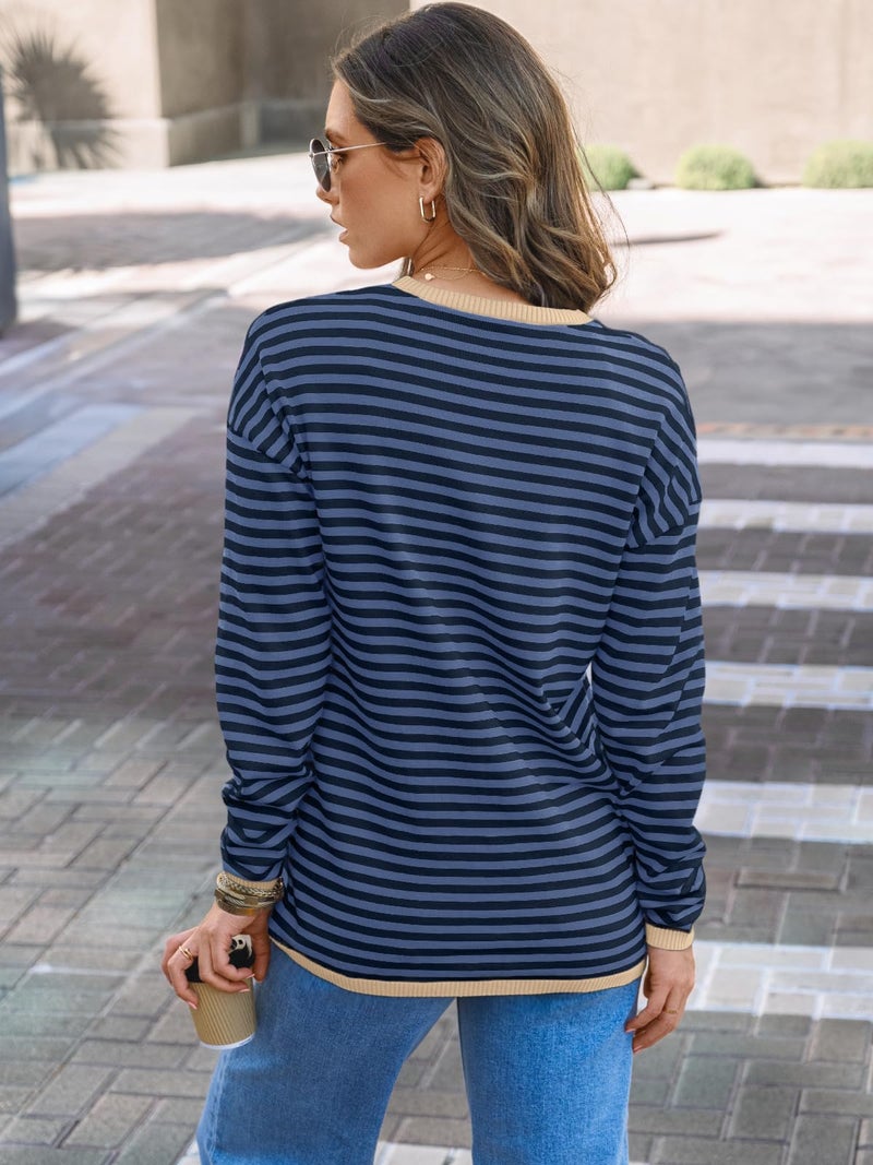 LILLUSORY Womens Sweaters 2025 Early Fall Fashion Must Have Clothes Outfits Striped Lightweight Oversized Ladies Cute Teacher Work Office Pullover Crewneck Long Sleeve Trendy Old Money Tops Clothing - Image 4